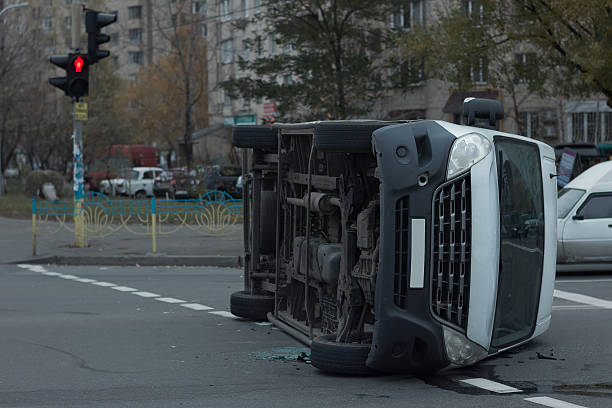 car bottom turned on the side after road collision