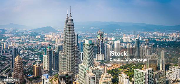 Kuala Lumpur Futuristic Cityscape Panorama Petronas Towers Iconic Skyscrapers Malaysia Stock Photo - Download Image Now