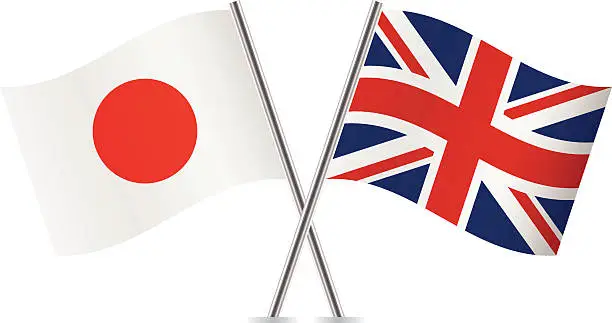 Vector illustration of Japanese and British flags. Vector.