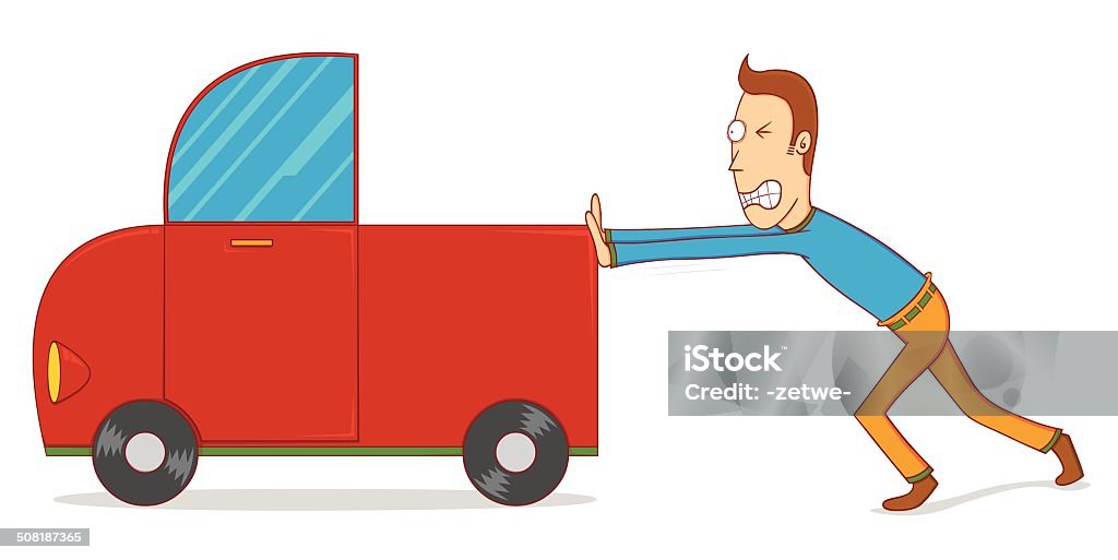 pushing a car Illustration of a man pushing a car. Available in vector eps 10 file Car stock vector