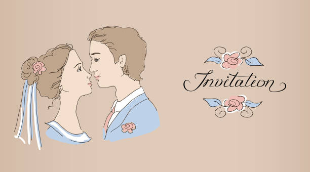 ilustrações, clipart, desenhos animados e ícones de convite de casamento - love husband kissing illustration and painting