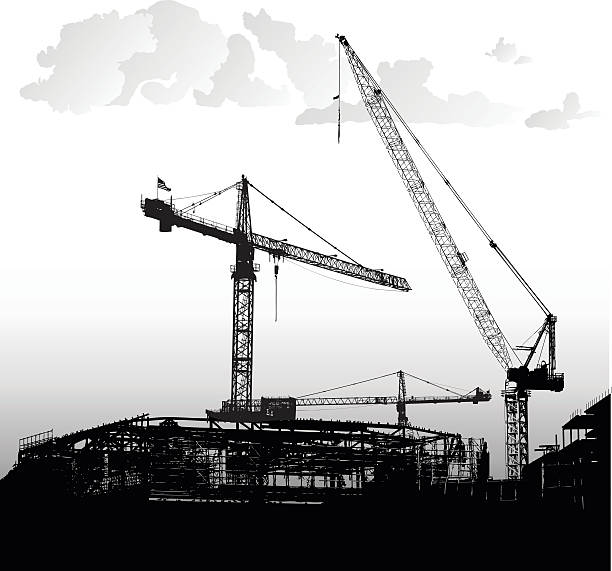 공사장 미흡함 복합요소 - silhouette crane construction construction site stock illustrations