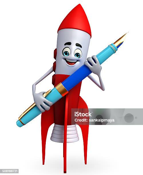 Rocket Character With Pen Stock Photo - Download Image Now - Cartoon,  Characters, Chrome - iStock
