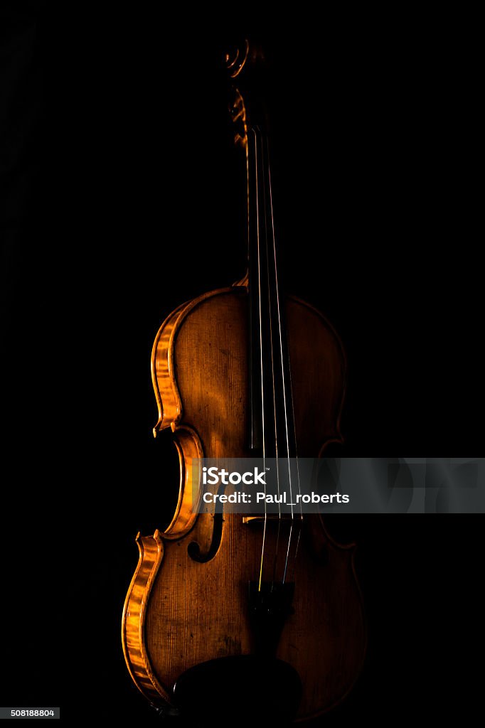 The Colored Violin A violin laced against a black background. The Sidelight creates a negative space, leaving the views to picture the other half of the the violin. Double Bass Stock Photo