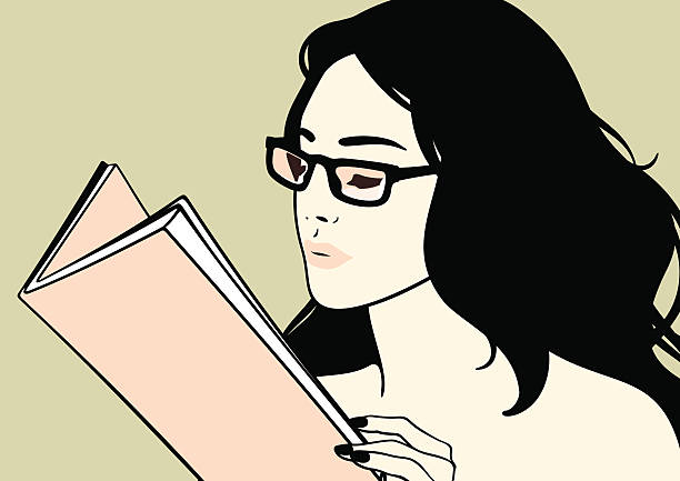 ilustrações de stock, clip art, desenhos animados e ícones de leitura de rapariga - woman with glasses reading a book