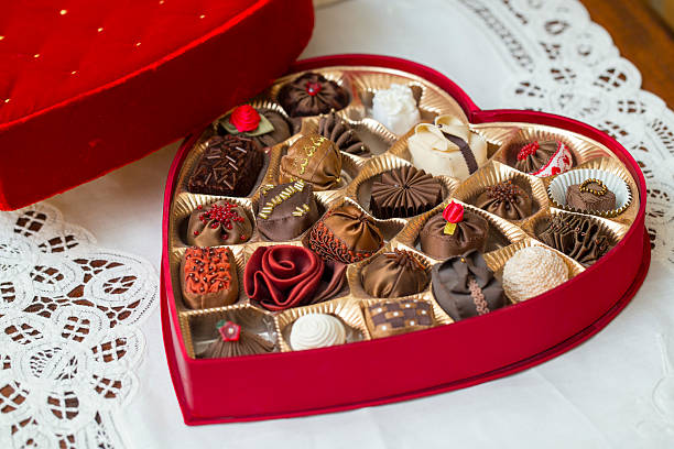 istock Valentine's Heart Box with Chococlate Confections Desserts. 508192258