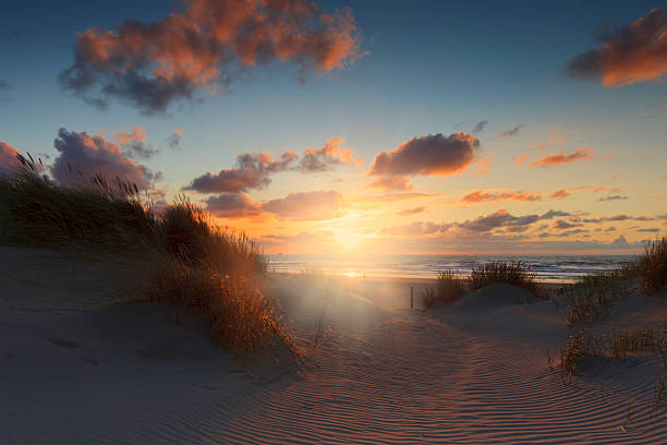 moody sunset along the Dutch coast near The Hague: The Hague, Netherlands