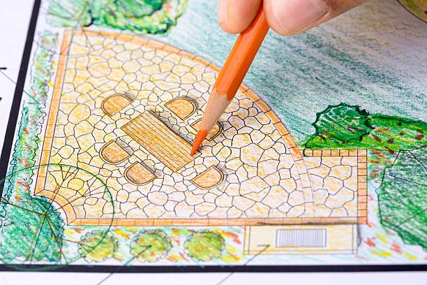 istock Landscape architect design L shape garden plan 508195030