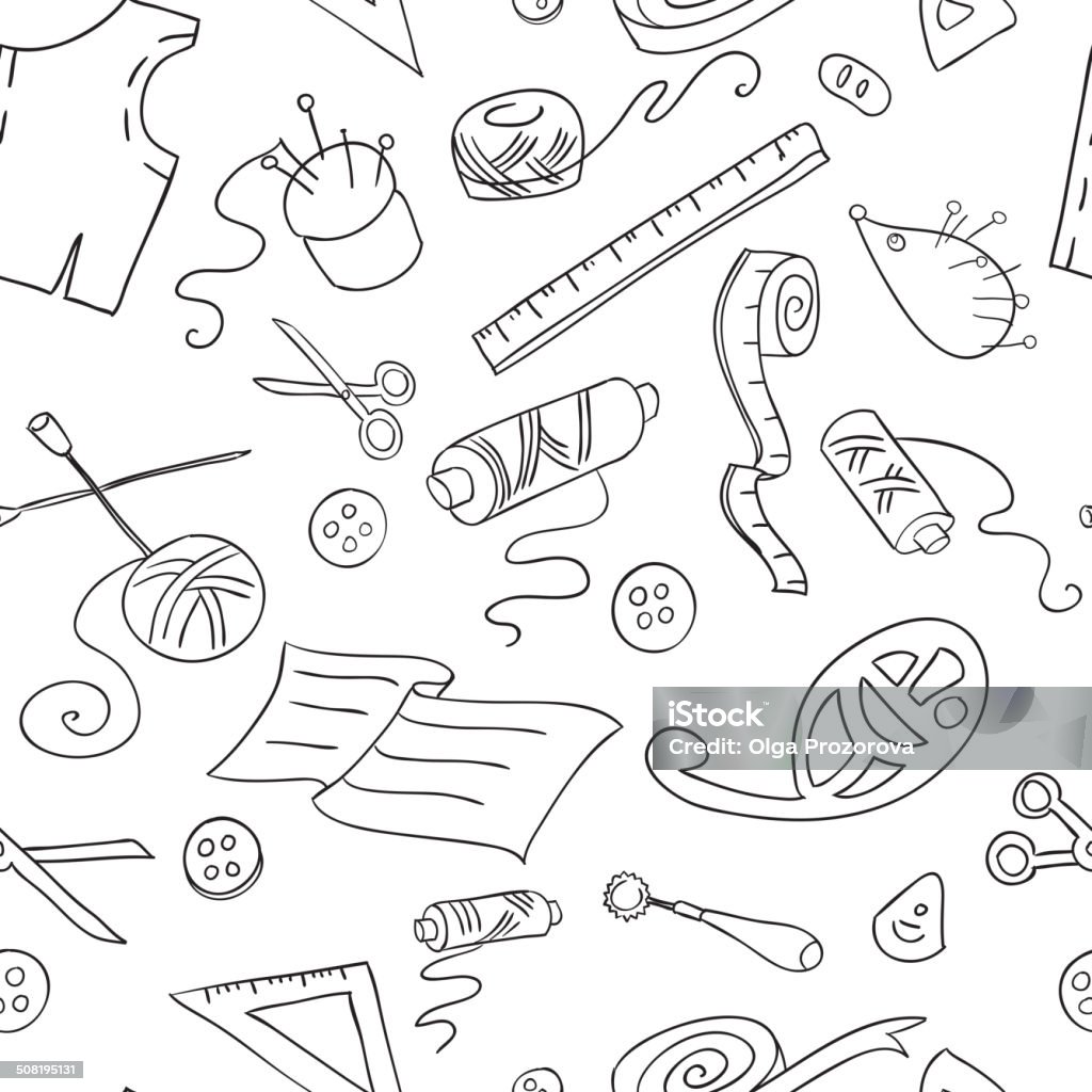 Seamless background with sketches of sewing tools Doodle stock vector