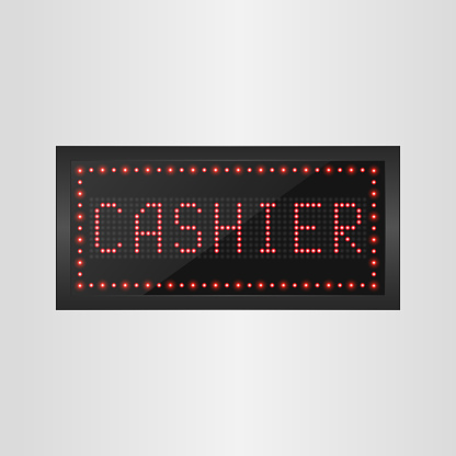 Illustration of Shining retro light banner Cashier sign on a black background