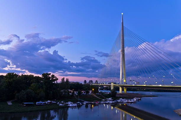 istock Cable bridge at twilight over Sava river near Ada island 508195429