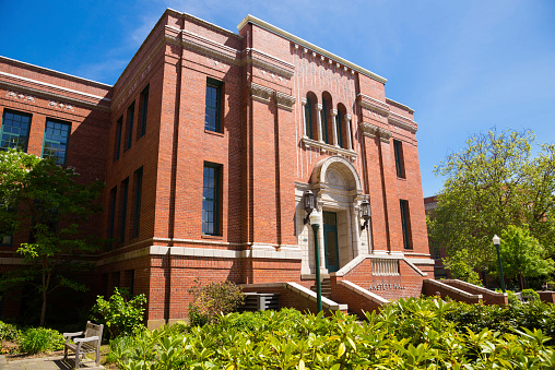 Eugene, OR, USA - April 29, 2014: Anstett Hall next to the Lillis Business School at University of Oregon on campus.