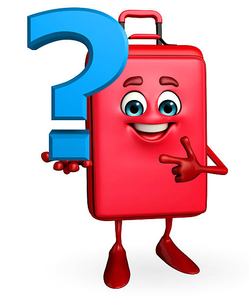 Travelling bag Chatacter with question mark sign stock photo