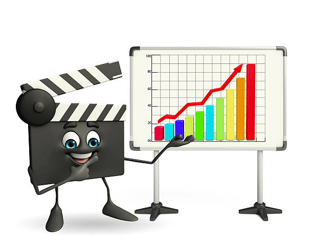 clapper board-figur mit business-diagramm - filmklappe grafiken stock-fotos und bilder