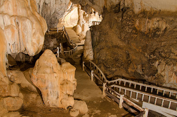 istock pathway underground cave in Laos, with stalagmites and stalactit 508202277