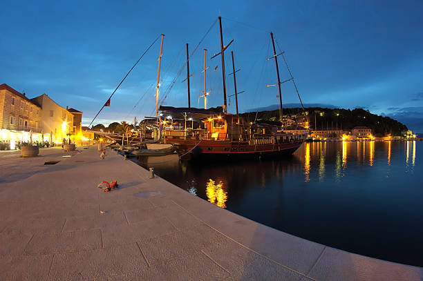 City Jelsa on island Hvar. Night scene in Jelsa on island Hvar. Beautiful tourist resort in Croatia. jelsa stock pictures, royalty-free photos & images