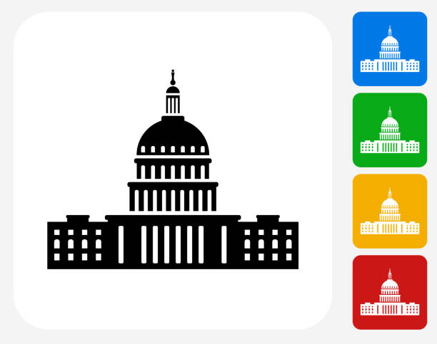 Congress Icon Flat Graphic Design Congress Icon. This 100% royalty free vector illustration features the main icon pictured in black inside a white square. The alternative color options in blue, green, yellow and red are on the right of the icon and are arranged in a vertical column. senate stock illustrations