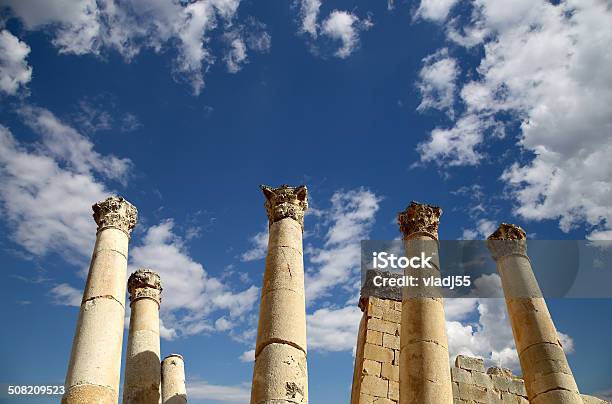 Roman Columns In The Jordanian City Of Jerash Jordan Stock Photo - Download Image Now