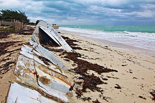 istock Beached Boat Skiff on Isla Blanca peninsula on Cancun Mexico 508210264