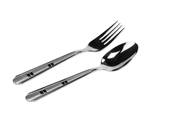 istock Stainless metal fork and spoon side view kitchenware isolated ov 508212812