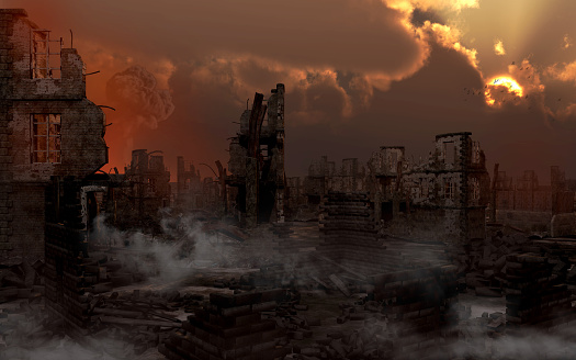 Apocalyptic scenery with city ruins