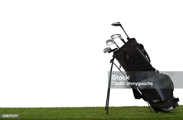 Golf Bag And Clubs On Grass Isolated On White Stock Photo - Download Image Now - Golf Bag, White Background, No People