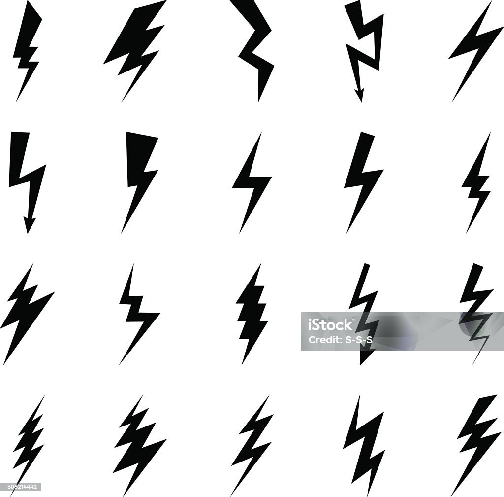 Lightning bolt icons Lightning bolt icons, black thunder lightings on white background. Vector illustration Zapping stock vector