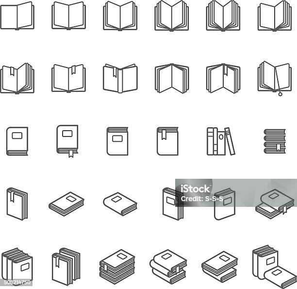 Réservez Une Ligne Ténue Icônes Vecteurs libres de droits et plus d'images vectorielles de Catalogue - Catalogue, Icône, Livre