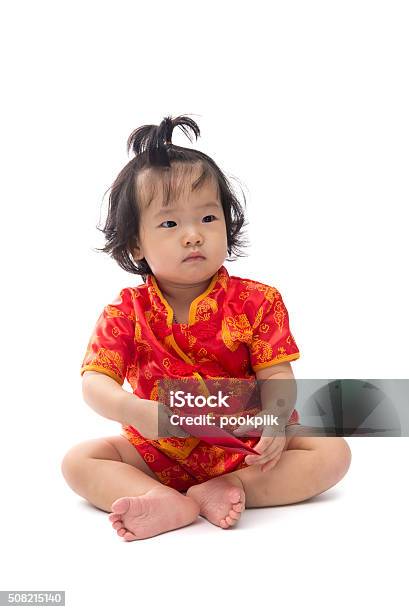 Cute Asian Baby Girl In Traditional Chinese Suit Red Envelope Stock Photo - Download Image Now