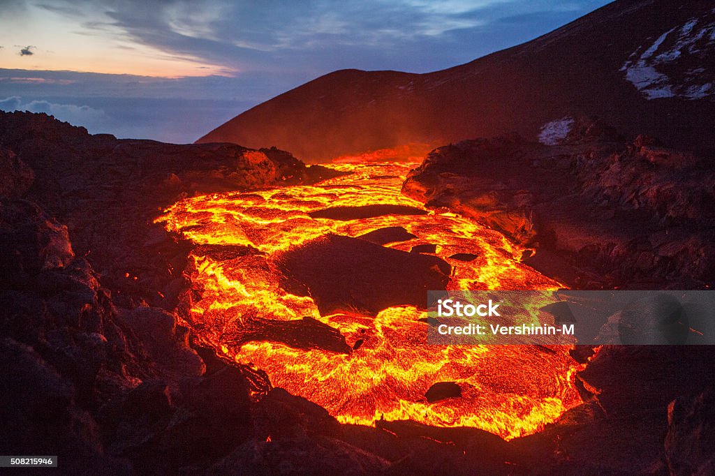 lava lake The lava lake of a volcanic eruption on Kamchatka Lava Stock Photo