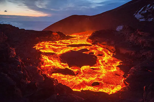 The lava lake of a volcanic eruption on Kamchatka