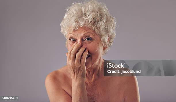 Portrait Of Joyous Senor Lady Stock Photo - Download Image Now - Naked, Senior Women, Women