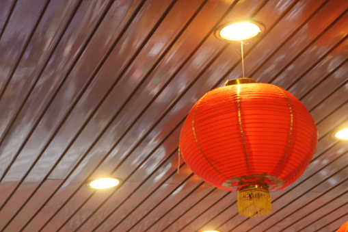 Chinese red lanterns in the new year interior decorating
