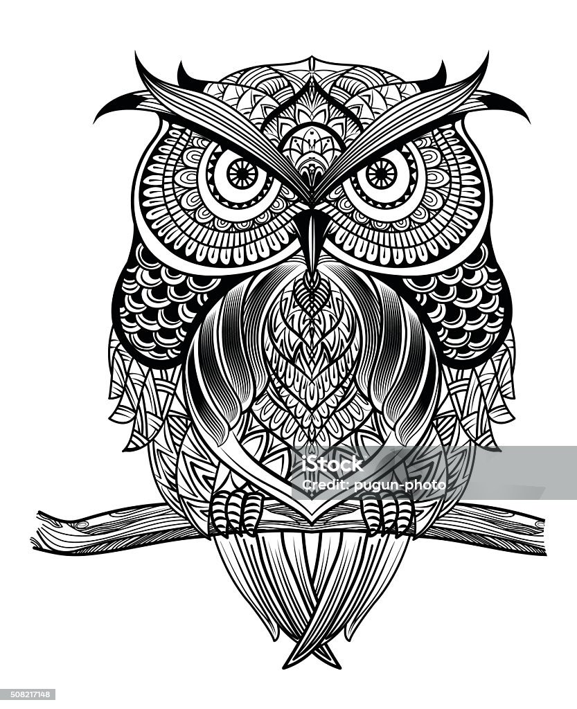 Line Art Owl01 Stock Illustration - Download Image Now - Tangle Pattern, Owl,  Adult - iStock