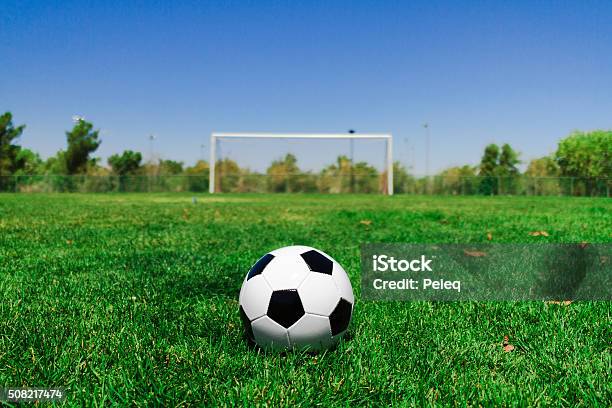 Soccer Ball With A Goal At A Field Stock Photo - Download Image Now - California, Competition, Exercising
