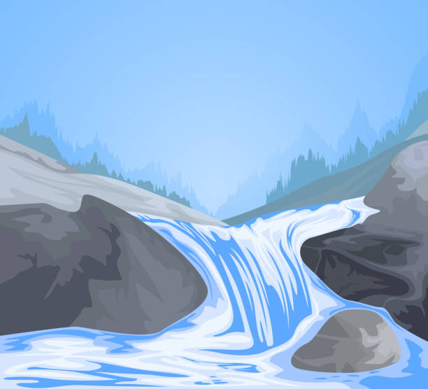 滝の風景 - waterfall river tropical rainforest vector点のイラスト素材／クリップアート素材／マンガ素材／アイコン素材