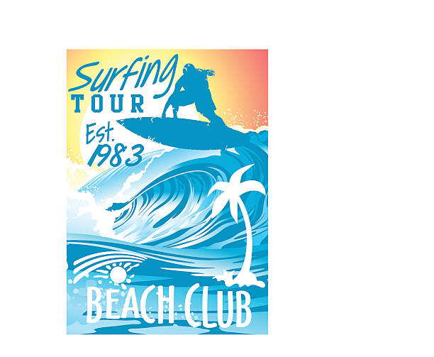 Surfing Beach Club with surfer on wave Surfing Beach Club with surfer on wave . 1983 stock illustrations