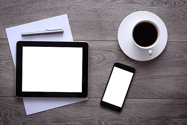 istock Touchscreen tablet pc and smart phone on office desk 508220758