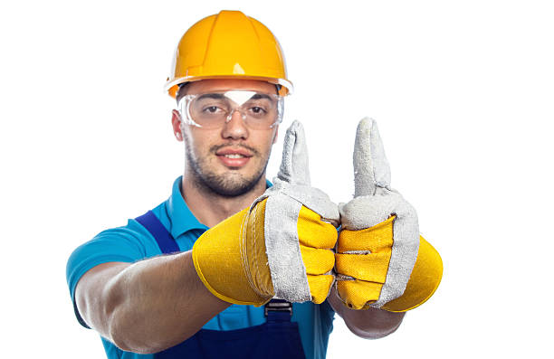 constructor trabajador de construcción - manual worker thumbs up hand sign adult fotografías e imágenes de stock