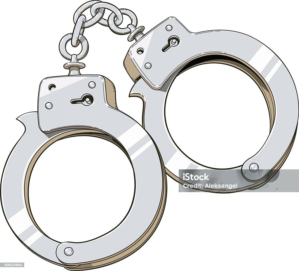 Iron handcuffs for criminal Iron handcuffs for criminal. Vector illustration. Isolated on white background. Transparent objects used for lights and shadows drawing Cut Out stock vector