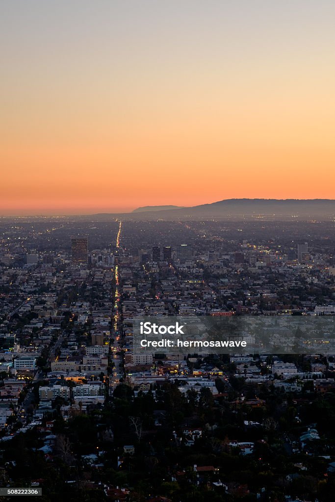 Los Angeles and Palos Verdes from Griffith Observatory Dusk view of Normadie Avenue south to Palos Verdes. Night Stock Photo