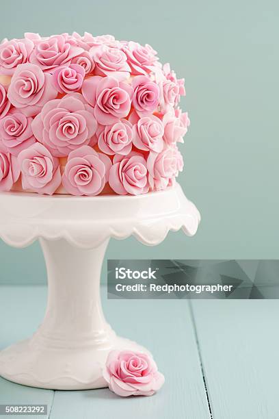 Cake With Sugar Roses Stock Photo - Download Image Now - Cake, Flower, Pink Color