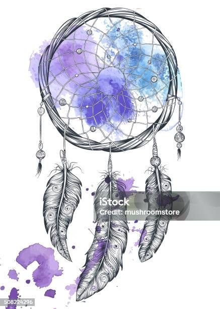 Dream Catcher Hand Drawn Stock Illustration - Download Image Now - Arts Culture and Entertainment, Beauty, Bird