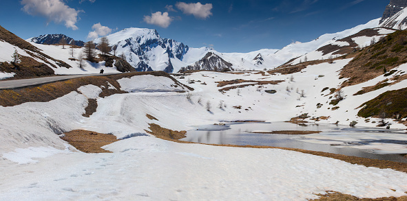 Lake on the pass Col De Vars, Alps, France, early spring.