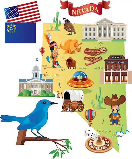 Vector illustration of Cartoon map of Nevada