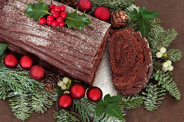 Chocolate Log Cake stock photo