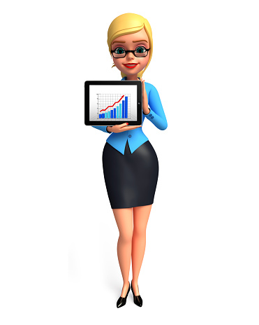 Illustration of young office girl with business graph