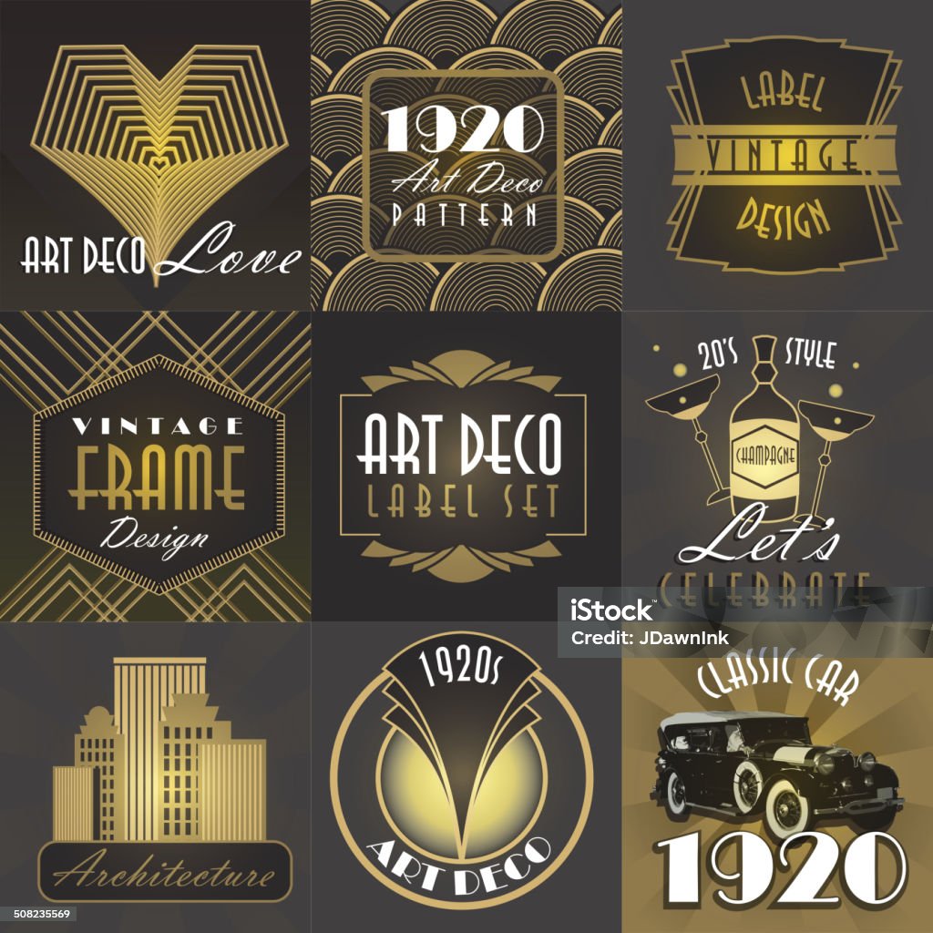 Art Deco style big set of labels or badges Art Deco style label set Art Deco stock vector