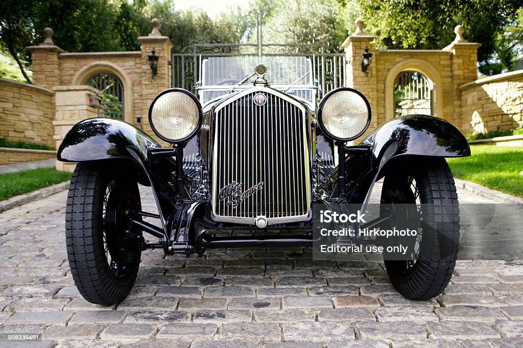 Alfa Romeo 1750cc Zagato Newbury Park, California USA - June 2, 2010: Alfa Romeo 1750cc Parked near a iron gate on cobblestone. A beautiful black example. Alfa Romeo Stock Photo