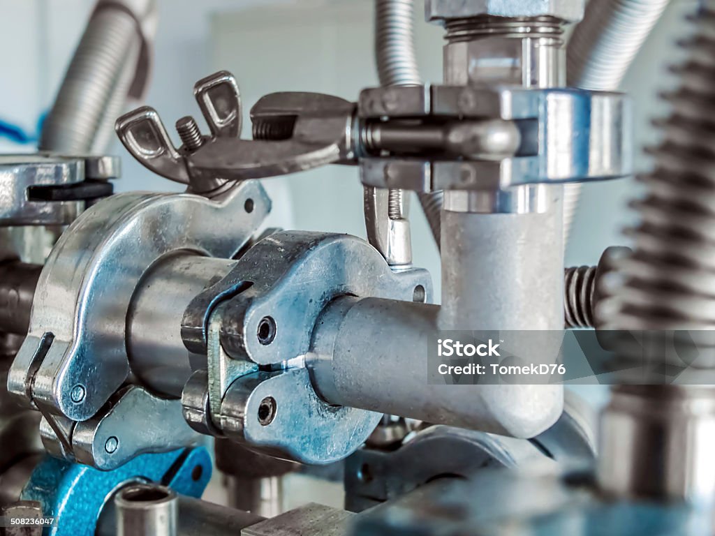 Tubes and clamps Pipes and clamps on a vacuum system Airtight Stock Photo
